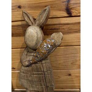 Wood Bunny Holding Sequin Carrot Easter Rabbit New